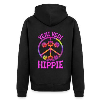 Lustige Hippie Frieden Liebe Freundlichkeit Groovy - Unisex Premium Bio Zip Hoodie - Schwarz - Hinten - Nico (187cm)