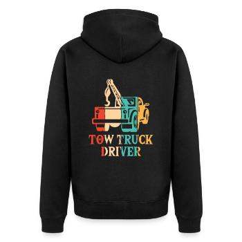 Retro Abschleppfahrzeug Abschlepper Fahrer - Unisex Premium Bio Zip Hoodie - Schwarz - Hinten - Nico (187cm)