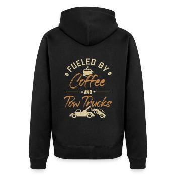 Fueled by Coffee and Tow Trucks Abschlepper - Unisex Premium Bio Zip Hoodie - Schwarz - Hinten - Nico (187cm)