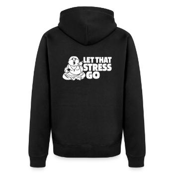 Buddha Buddhist Buddha, Lass Die Scheiße Los - Unisex Premium Bio Zip Hoodie - Schwarz - Hinten - Nico (187cm)