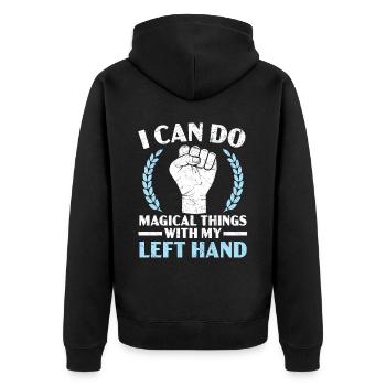 Ich kann magische Dinge mit meiner linken Hand tun - Unisex Premium Bio Zip Hoodie - Schwarz - Hinten - Nico (187cm)