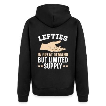 Left-handers are in high demand, but the offer is - Unisex Premium Organic Zip Hoodie - black - Back - Nico (187cm)