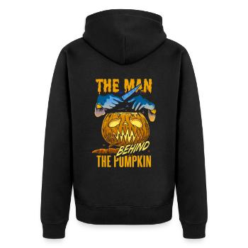 L’homme derrière la citrouille Halloween - Veste à capuche bio Premium Unisexe - noir - Dos - Nico (187cm)