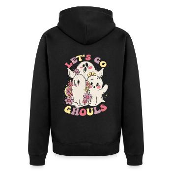 Halloween Ghost Lets Go Ghuls - Unisex Premium Bio Zip Hoodie - Schwarz - Hinten - Nico (187cm)
