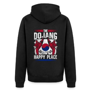 Tang Soo do Shotokan Le Dojang est mon endroit heureux - Veste à capuche bio Premium Unisexe - noir - Dos - Nico (187cm)