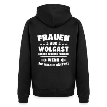 Wolgast Sprüche Wolgaster Spruch - Unisex Premium Bio Zip Hoodie - Schwarz - Hinten - Nico (187cm)