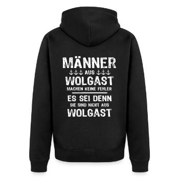 Wolgast Sprüche Wolgaster Spruch - Unisex Premium Bio Zip Hoodie - Schwarz - Hinten - Nico (187cm)