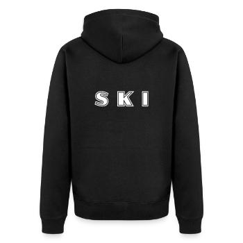 Ski Schriftzug - Unisex Premium Bio Zip Hoodie - Schwarz - Hinten - Nico (187cm)