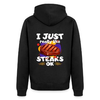 Steak - Unisex Premium Bio Zip Hoodie - Schwarz - Hinten - Nico (187cm)