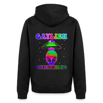 Gender Lesben, Schwule, Trans, Queer Regenbogen - Unisex Premium Bio Zip Hoodie - Schwarz - Hinten - Nico (187cm)