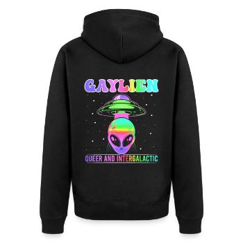 Gender Lesben, Schwule, Trans, Queer Regenbogen - Unisex Premium Bio Zip Hoodie - Schwarz - Hinten - Nico (187cm)