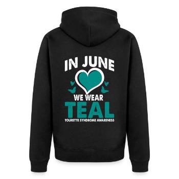In June we wear the teal - Unisex Premium Organic Zip Hoodie - black - Back - Nico (187cm)