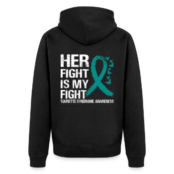 Ihr Kampf gegen Tourette Syndrom Awareness - Unisex Premium Bio Zip Hoodie - Schwarz - Hinten - Nico (187cm)