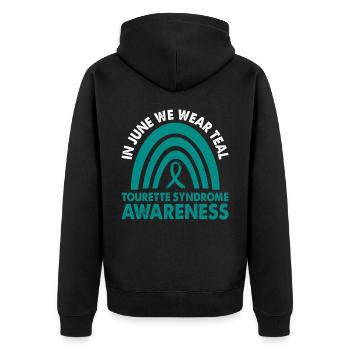 Im Juni Tragen Wir Den Teal Tourette Syndrome - Unisex Premium Bio Zip Hoodie - Schwarz - Hinten - Nico (187cm)