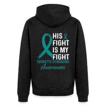 Sein Kampf gegen Tourette Syndrom Awareness - Unisex Premium Bio Zip Hoodie - Schwarz - Hinten - Nico (187cm)