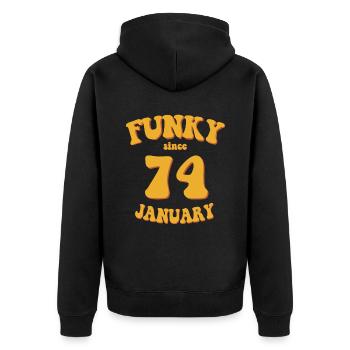 Funky Birthday: January 1974 - Flower Power - Unisex Premium Organic Zip Hoodie - black - Back - Nico (187cm)