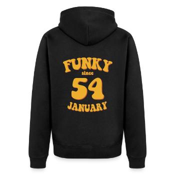 Funky Birthday: January 1954 - Flower Power - Unisex Premium Organic Zip Hoodie - black - Back - Nico (187cm)