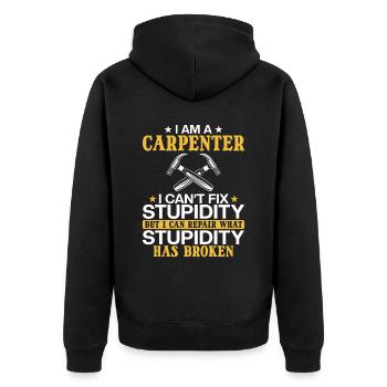 Tischler Ich kann Dummheit nicht Reparieren - Unisex Premium Bio Zip Hoodie - Schwarz - Hinten - Nico (187cm)