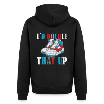 Lustiger Sneaker -Sammler - Turnschuhe - Unisex Premium Bio Zip Hoodie - Schwarz - Hinten - Nico (187cm)