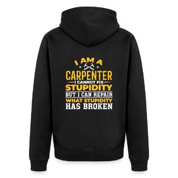 Tischler Ich kann Dummheit nicht Reparieren - Unisex Premium Bio Zip Hoodie - Schwarz - Hinten - Nico (187cm)