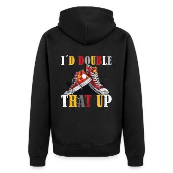 Lustiger Sneaker -Sammler - Turnschuhe - Unisex Premium Bio Zip Hoodie - Schwarz - Hinten - Nico (187cm)