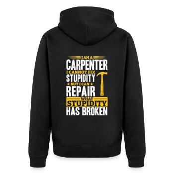 Tischler Ich kann Dummheit nicht Reparieren - Unisex Premium Bio Zip Hoodie - Schwarz - Hinten - Nico (187cm)