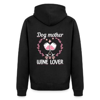 Dog mother and wine lover - Unisex Premium Organic Zip Hoodie - black - Back - Nico (187cm)