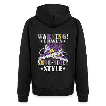 Lustiger Sneaker -Sammler - Turnschuhe - Unisex Premium Bio Zip Hoodie - Schwarz - Hinten - Nico (187cm)