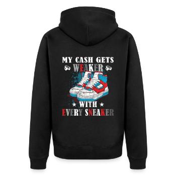 Lustiger Sneaker -Sammler - Turnschuhe - Unisex Premium Bio Zip Hoodie - Schwarz - Hinten - Nico (187cm)