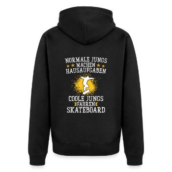 Coole Jungs fahren Skateboard - Unisex Premium Bio Zip Hoodie - Schwarz - Hinten - Nico (187cm)