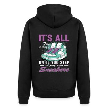 Lustiger Sneaker -Sammler - Turnschuhe - Unisex Premium Bio Zip Hoodie - Schwarz - Hinten - Nico (187cm)