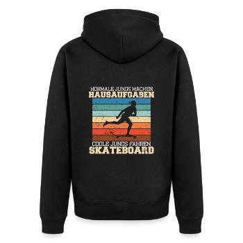 Coole Jungs fahren Skateboard - Unisex Premium Bio Zip Hoodie - Schwarz - Hinten - Nico (187cm)