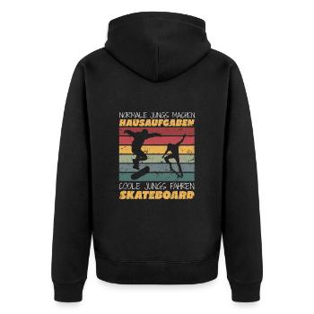 Coole Jungs fahren Skateboard - Unisex Premium Bio Zip Hoodie - Schwarz - Hinten - Nico (187cm)