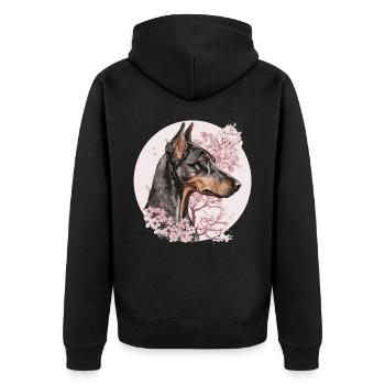 Doberman Cherry Blossom Dog Race Japanese Waterc - Veste à capuche bio Premium Unisexe - noir - Dos - Nico (187cm)