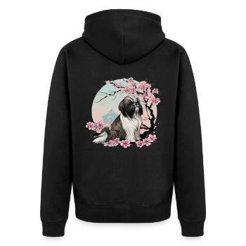 Shih Tzu Cherry Blossom Dog Japanese Sakura Flower - Unisex Premium Organic Zip Hoodie - black - Back - Nico (187cm)