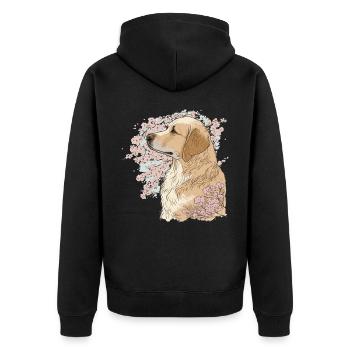 Golden Retriever Cherry Blossom Dog Breed Japanese - Unisex Premium Organic Zip Hoodie - black - Back - Nico (187cm)