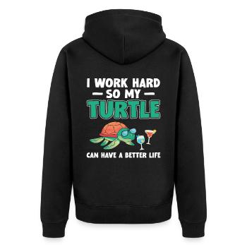 Sea Turtle Tortoise I Work Hard So - Unisex Premium Bio Zip Hoodie - Schwarz - Hinten - Nico (187cm)