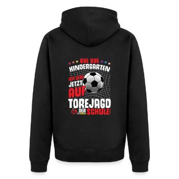 Fußball Einschulung 1. Klasse - Unisex Premium Bio Zip Hoodie - Schwarz - Hinten - Nico (187cm)