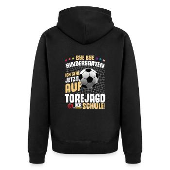 Schulkind Fußball Schulstart Geschenk Schultüte - Unisex Premium Bio Zip Hoodie - Schwarz - Hinten - Nico (187cm)