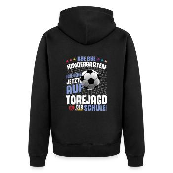 Fußball Einschulung Jungen Geschenk - Unisex Premium Bio Zip Hoodie - Schwarz - Hinten - Nico (187cm)