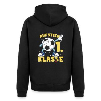 Aufstieg 1. Klasse - Unisex Premium Bio Zip Hoodie - Schwarz - Hinten - Nico (187cm)
