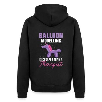 Ballonmodellieren ist billiger als ein Therapeut - Unisex Premium Bio Zip Hoodie - Schwarz - Hinten - Nico (187cm)