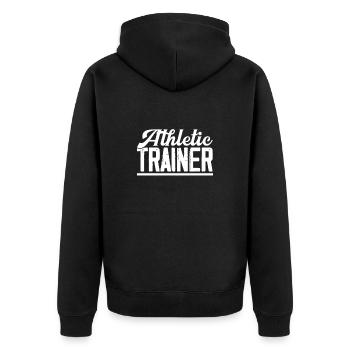 Sports Physician - Unisex Premium Organic Zip Hoodie - black - Back - Nico (187cm)