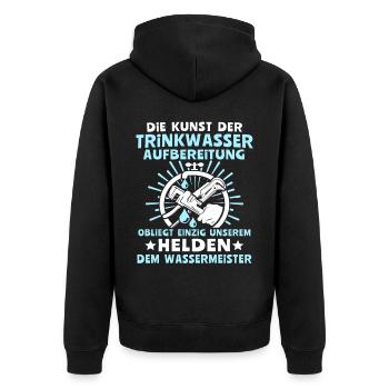 Wassermeister Sprüche Wasserversorgungstechniker - Unisex Premium Bio Zip Hoodie - Schwarz - Hinten - Nico (187cm)