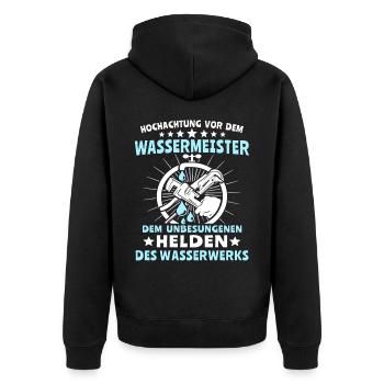 Wassermeister Sprüche Wasserversorgungstechniker - Unisex Premium Bio Zip Hoodie - Schwarz - Hinten - Nico (187cm)