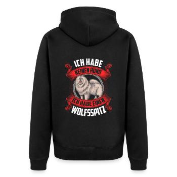 Ich habe einen Wolfsspitz Deutscher Keeshond - Unisex Premium Bio Zip Hoodie - Schwarz - Hinten - Nico (187cm)