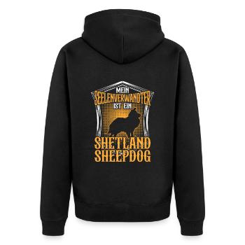 Shetland Sheepdog ist mein Seelenverwandter - Unisex Premium Bio Zip Hoodie - Schwarz - Hinten - Nico (187cm)