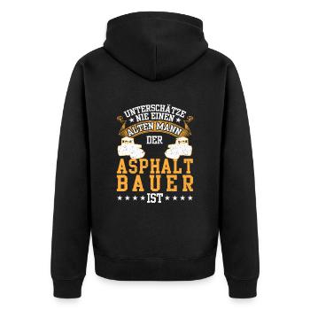 Asphaltbauer war mal jung Straßenbauer - Unisex Premium Bio Zip Hoodie - Schwarz - Hinten - Nico (187cm)