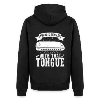 Harmonikaspieler für Munharmonika Spieler - Unisex Premium Bio Zip Hoodie - Schwarz - Hinten - Nico (187cm)