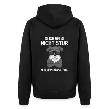 Ich bin nicht Stur nur Meinungsstabil Hund - Unisex Premium Bio Zip Hoodie - Schwarz - Hinten - Nico (187cm)